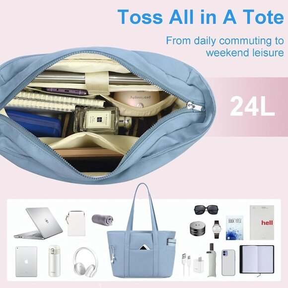 Women Tote Bag Cotton Large Capacity Water-Resistant Multi-Pocket Travel - Picture 2 of 6